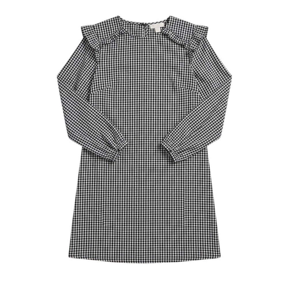 Gingham Ruffle Long Sleeve Dress Black White Size‎ Medium VINTAGE classy
